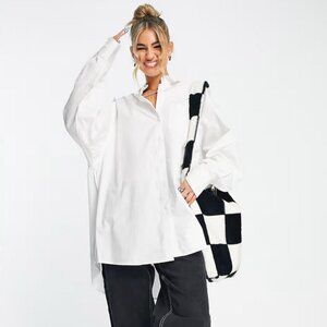 COLLUSION oversized cotton shirt in white - WHITE